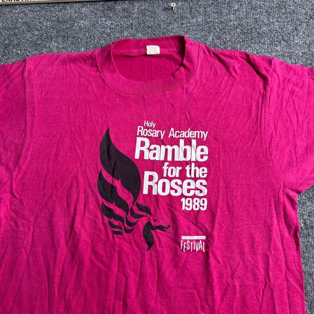 Screen Stars T-Shirt Mens Size L Magenta Vintage 1989 Ramble for the Roses USA